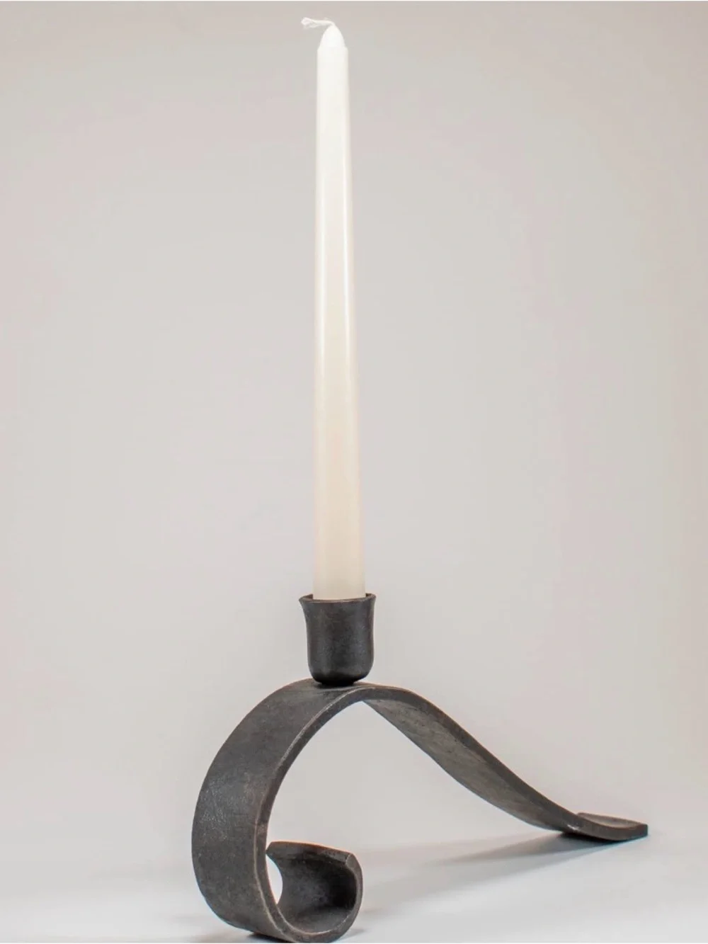 Artisan Curved Footed Wrought Iron Candle Stick Holder Handcrafted Hand Forged